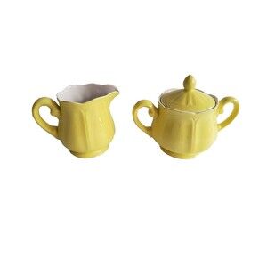 Vintage Lemon Federalist Ironstone Creamer and Lidded Sugar Bowl Set